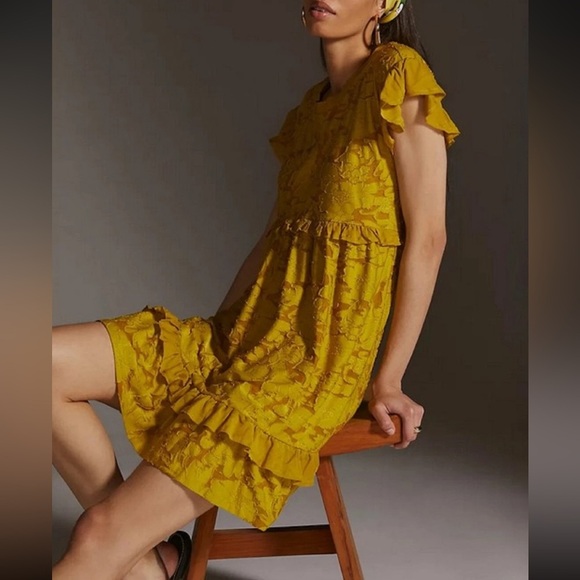 Anthropologie • Playful Floral Ruffle Knit Mini Dress - Picture 13 of 15